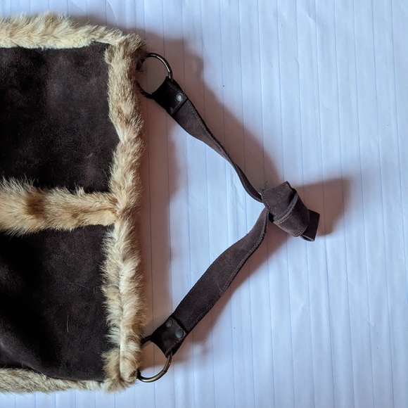 VTG Barney’s New York CIO by Daisy Dee Leather Suede Fur Trim Shoulder Bag Purse - Picture 2 of 9